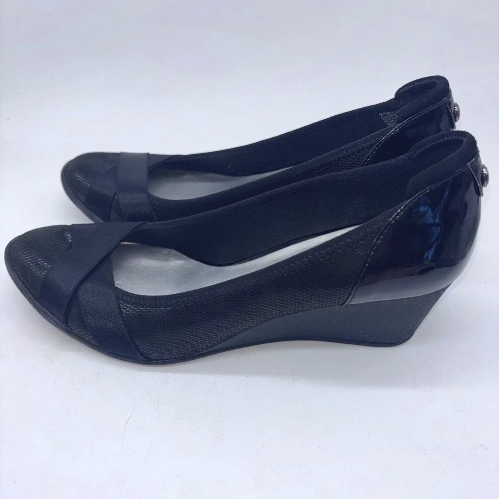 Anne Klein Sport Timeout Black Mid Wedge Slip On Shoe